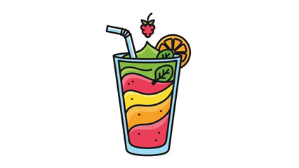 Vibrant layered fruit smoothie with straw and garnishes vector illustration.