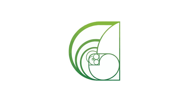 Golden Ratio Fibonacci spiral geometric pattern in green gradient.