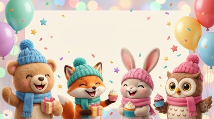 Fototapeta premium Joyful animal celebration with gifts and treats festive party scene colorful environment vibrant viewpoint cute characters bringing happiness