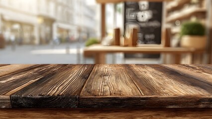 Blank Brown Wooden Counter Table Bathed in Soft Sunlight
