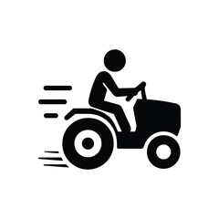 Tractor driver icon, a man riding a tractor quickly, isolated symbol of agricultural machinery, on a transparent background. PNG and EPS
