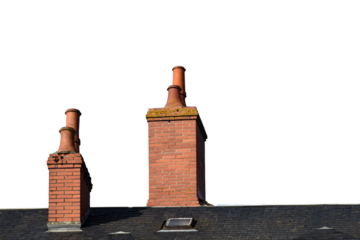 A roof with old brick chimneys isolated on the transparent background