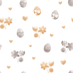 Easter eggs and flowers seamless pattern. Hand drawn easter pattern