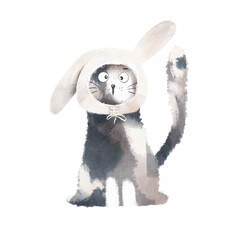 Cute cat wearing a bunny hat illustration