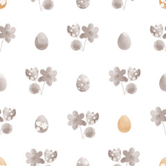 Flowers and Easter eggs seamless pattern. Hand drawn easter pattern