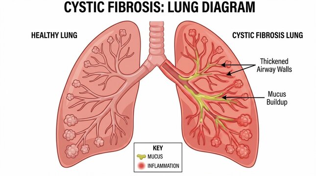 Comparison Diagram of Healthy Lung and Cystic Fibrosis Lung