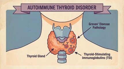 Obraz premium Medical illustration of autoimmune thyroid disorder and Graves disease pathology