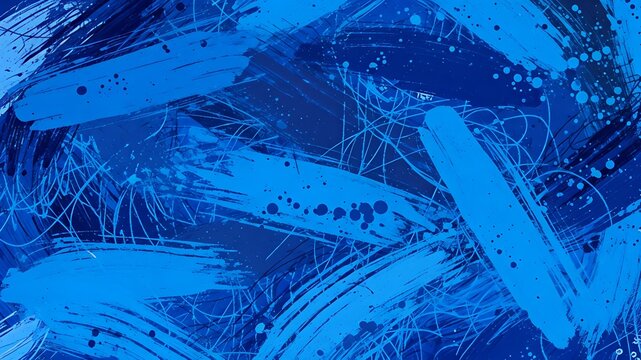 Abstract Blue Acrylic Brushstroke Background with Splatter and Texture