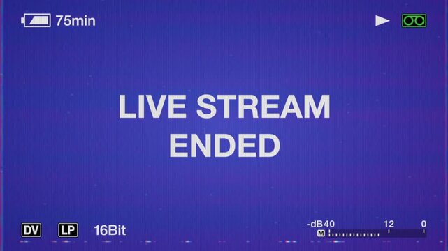 Live Stream Ended Streaming and Podcast Title On Retro Mini DV Camcorder Screen