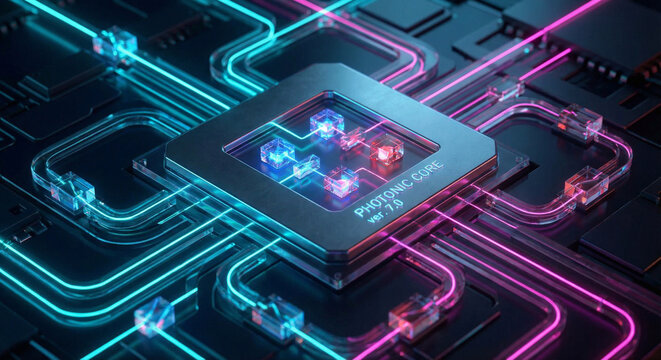 Photonic computer chip processor with laser light beams and optical channels