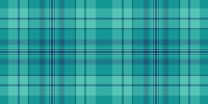 Naked textile tartan seamless, classic texture vector plaid. Cozy fabric check pattern background in teal and cyan colors.