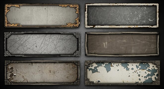Collection of Grungy Industrial Text Frames and Weathered Survival Game UI Elements