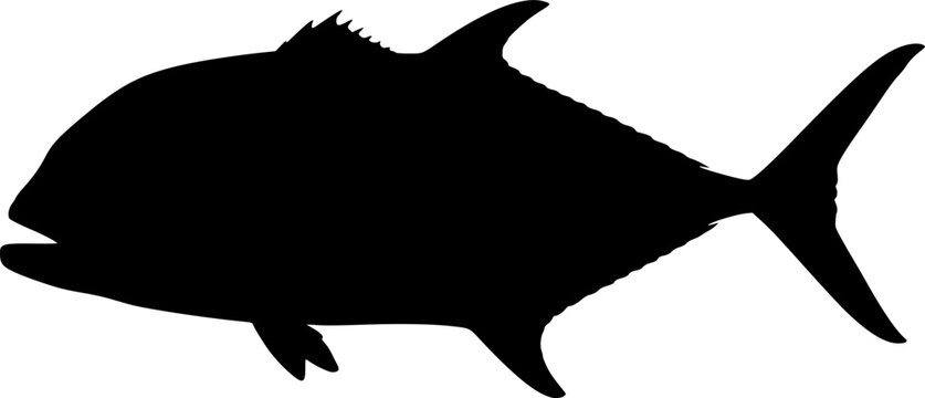 silhouette photo of giant trevally with white background
