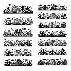 Black and White Coral Reef Silhouette Borders © nur