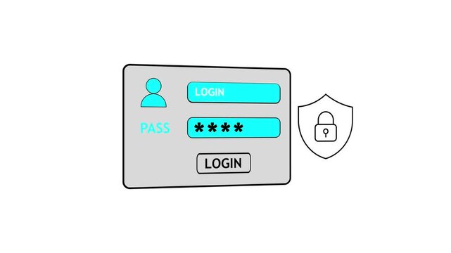 Login interface animation user password field and security lock. Authentication screen element for account access and system protection. Digital sign in panel for application and website use