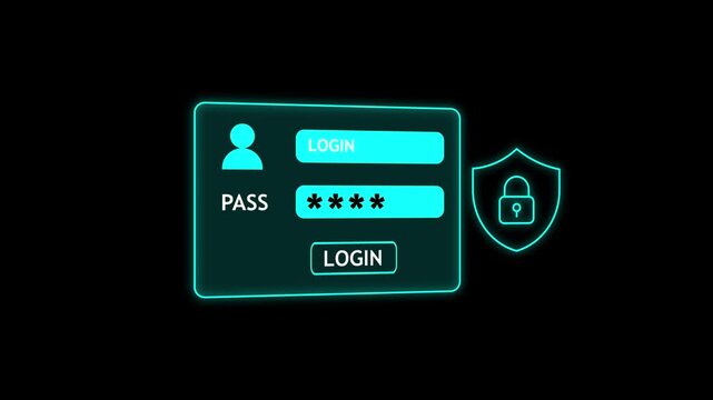 Login interface animation user password field and security lock. Authentication screen element for account access and system protection. Digital sign in panel for application and website use