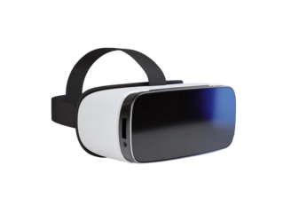 isolated side view of a modern white virtual reality headset on a transparent background