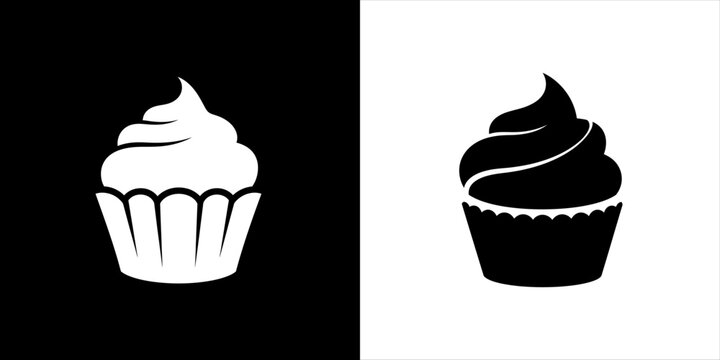 Minimalist black and white cupcake icons, perfect for dessert menus, bakery branding, and sweet treat promotions