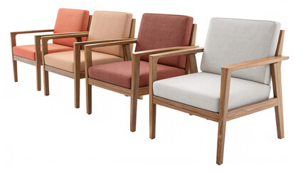 Stylish wooden chairs with colorful cushions in modern design