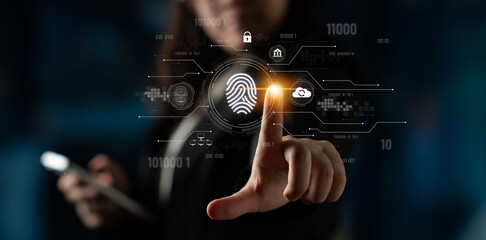 Biometric fingerprint identification and cybersecurity system ensuring secure access, identity verification, cloud data protection, and digital safety Latch