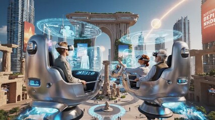 Futuristic VR Experience in a Digital City, Future Technology, Augmented Reality