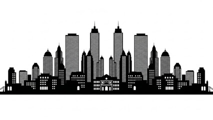 Obraz premium Black silhouette of a city skyline with tall buildings
