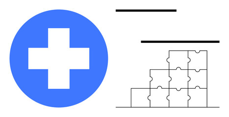 Obraz premium Healthcare concept. A blue cross icon next to a puzzle piece design healthcare and problem-solving. Healthcare connects solutions for wellness, problem-solving, and planning. Perfect for strategy