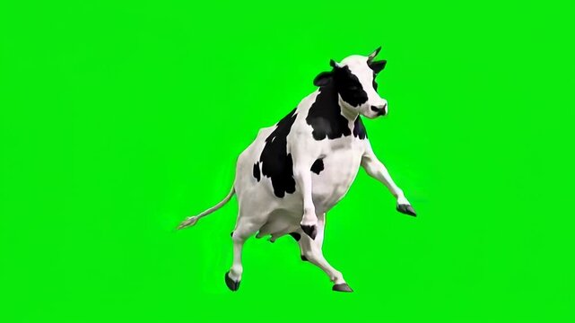 Black and white cow dancing loopable, isolated on green screen background for vfx projects video