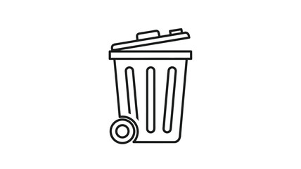Simple line drawing of an open trash can with a crumpled paper silhouette