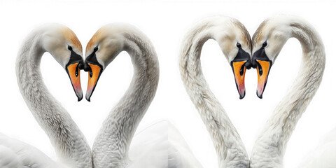Obraz premium Two graceful swans forming a heart shape with their necks a beautiful symbol of love on transparent background