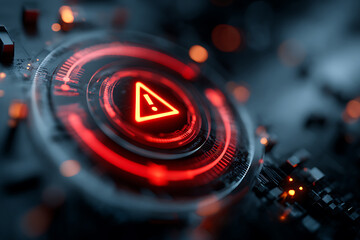 Critical Digital Alert: Glowing Red Exclamation Mark on Futuristic Circuit Board Background