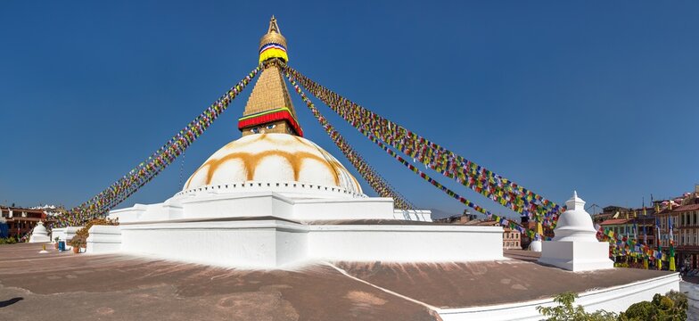 Boudhanath stupa prayer flags Kathmandu buddhism Nepal