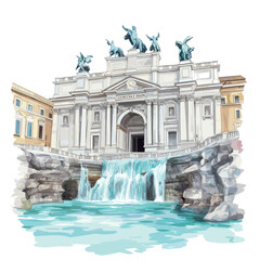 Naklejka premium Trevi Fountain. Trevi Fountain watercolor vector illustration