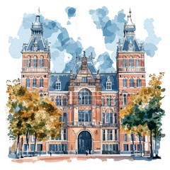 Naklejka premium Rijksmuseum. Rijksmuseum watercolor vector illustration