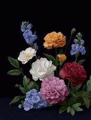 Obraz premium Vibrant Floral Arrangement of Roses, Peonies, and Hydrangeas in a Luxurious Still Life Composition.
