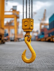 Heavy Duty Crane Hook Close-Up - Industrial Equipment and Lifting Machinery for Construction and Logistics Applications