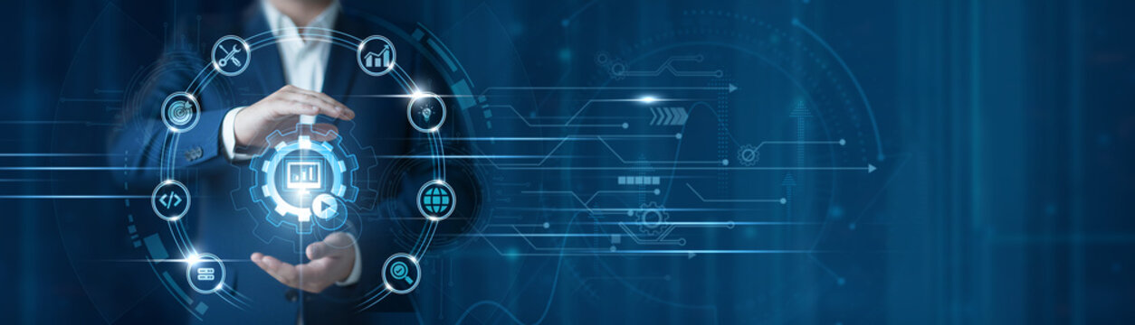 Businessman hand hold cms platform, content management system, digital publishing workflow, enterprise website administration