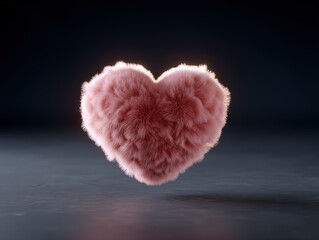 Fluffy Pink Heart - Soft Texture Close-Up, Gentle Romantic Mood, Luxurious Feel, Elegant Design, Delicate Pink Color.