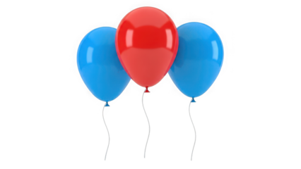 Three balloons isolated on transparent background isolated on white background