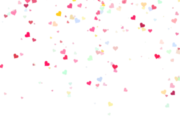 Vibrant and colorful heart confetti falling against a transparent background for celebration