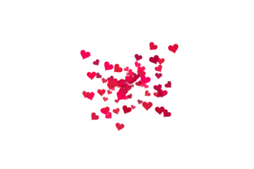 Vibrant cluster of red and pink hearts, symbolizing love and romance against a dark background with subtle sparkle isolated on transparent background