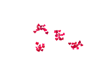 Vibrant clusters of red and pink hearts against a deep black, starry background isolated on transparent background