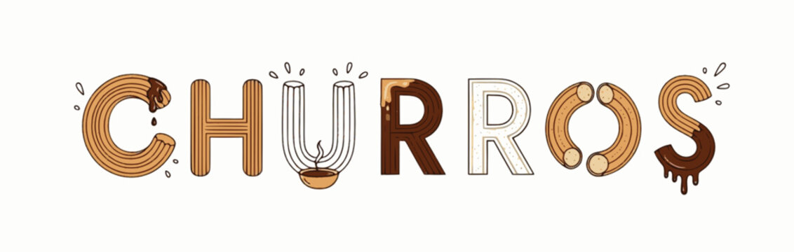Sweet churros typography featuring lamp and drizzle elements