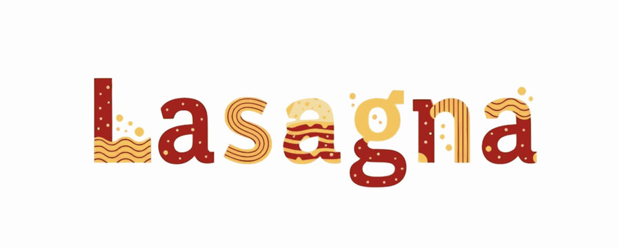Wavy lasagna word illustration with pasta layers design
