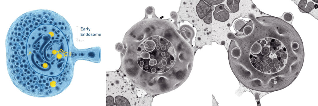 Cell Early Endosome (Sorting Endosome) Membrane Bound Vesicle Receiving Internalized Material from Plasma Membrane for Sorting, Recycling or Degradation in Eukaryotic Cells Isolated on White Backgroun