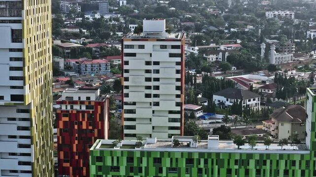 View of city buildings in Accra, Ghana from higher perspective