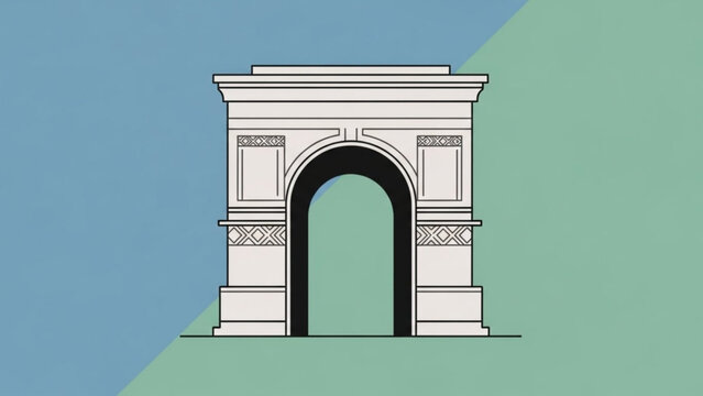 Illustration of arc de triomphe monument in paris france with blue and green background