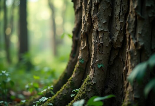 Resilient Protective Bark Layer of an Ancient Tree Majestically Upholding Wilderness