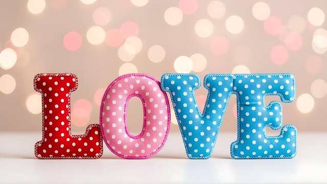 Colorful Fabric Letters Spelling LOVE on White Background