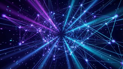 Fototapeta premium Network of data lines: An abstract representation of a complex network, with glowing lines and points forming an intricate web of connections in a futuristic design.